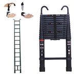 Telescopic Ladders with Hooks 3.8M 12.5FT Aluminuim Extendable Extension Light Weight Save Space Multi-Purpose Home Office Garden Loft Step Ladders
