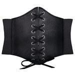 Feora9X Corset Waist Belt For Women Elastic Lace-Up Style Cinch Belt Women's Lace-Up Corset Elastic Waist Belt, Tied Waspie Wide Belt For Women (Black)