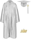 Mukum Bright Graduation Cap and Gown 2026 Set with Tassel Graduation for High School College Bachelor Grey-54 Plus