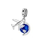 SBI Jewelry Women Airplane Silver Blue Earth Planet Charms for Bracelets gift Pendant Business Auntie Niece Cousin Friends Mom Coworker BFF Sister Girls Travel Dangle Birthday Anniversary Mothers Day