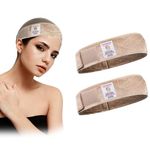 Dreamlover 2 Pieces Elastic Wig Grip Headband, Adjustable Thin Velour Wig Scarf Hat Grip Band, Tan