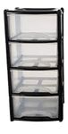 4 Plastic Drawers Storage Unit Tower - Spacious Drawer Unit for Clothes, Toys, Office - Ideal School & Home Storage Solution, Sturdy Clear Storage Drawer - Durable Kids Storage Plastic Box (Black)