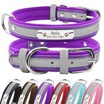 Senristar Personalized Reflective Dog Collars with Neoprene Padded,Custom Engraved Dog Collar with Name Plate for Small Medium Large Dogs (XS,Purple)
