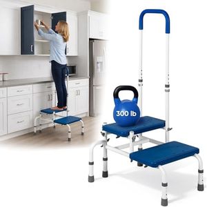 Platinum Health AdjustaStep Double-Step Step Stool with Side-Mounted Safety Handle. Adjustable Height. Padded Handle, Non-Slip Steps. Quick, Tool-Less Assembly.
