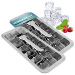 2 Ice Cube Trays Ice Cube Trays Stainless Steel with Lever Durable and Plastic in Vintage Style, 2 Pieces