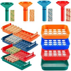 4 Sets Sort and Wrap Set Wrap Coin Tubes Assorted Quick Sort Coin Trays Coin Storage Organizer Tray Plastic Coin Holders Coin Rolls Wrappers Color Coded Trays for Quarters, Dimes, and Penny