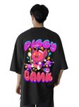 CHKOKKO Oversized Cotton Front and Back Printed Round Neck T Shirts for Men Black 3XL