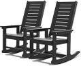 GREENVINES Outdoor Rocking Chairs | Set of 2 | Porch Rocker | HDPE Plastic | Black | Oversized Rockers | High Back | Big & Tall | Ladder Back | for Patio Outside Backyard Balcony