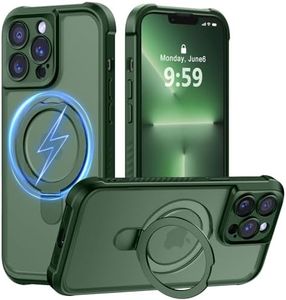 MOCCA Design for iPhone 13 Pro Case with Magnetic Invisible Stand [Full Camera Protection] [Compatible with Magsafe] Military Drop Shockproof Translucent Matte Phone Case Cover 6.1",Dark Green