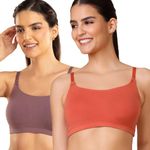 NYKD by Nykaa Easy Breezy Slip-On Bra Everyday T-Shirt Bra for Women, Wireless, Full Coverage, Non Padded-NYB165,Flint/Carrot,M