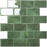 STICKGOO Peel and Stick Backsplash Subway Tiles, 10 Sheets of 12" x 12" - 3D Adhesive Peel and Stick Tile Backsplash for Kitchen, Bathroom, Wall Tile (Thicker Design, Forest Green)