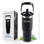 MYFOREST Travel Mug with Handle, 30oz Tumbler with Straw and Lid, Stainless Steel Vacuum Coffee Cup Double Wall Travel Flask Car Coffee Mug, Leak Proof Travel Mug for Hot and Cold Drink