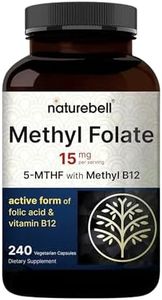 NatureBell L Methylfolate 15mg, 240 Veggie Capsules | 5-MTHF with Methyl B12 1,000mcg | High Potency Dual Action for Energy & Cognitive Support, Active Folic Acid – Methyl Folate Supplement