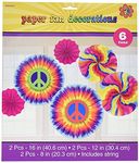 Amscan 291152 Feeling Groovy Tie-Dye 60s Paper Fans, One Size, Multicolor, 6ct