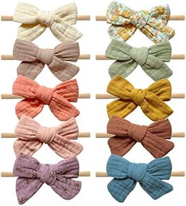 Baby Girl Headbands and Linen Hair Bows, Stretchy Nylon Hairbands for Newborn, Infant, Toddlers