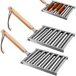 MINILIF 2Pcs Hot Dog Roller for Girll, Stainless Steel Hot Dog Roller Grill with Extra Long Wood Handle, 5 Hot Dog Capacity, Outdoor Camping BBQ Hot Dog Griller Roller