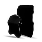 Grin Health Backrest Lumbar Support with Headrest Car Neck Rest Combo Kit for Driving Fatigue Relief, Car Pillow Comfort Your Neck and Back, Memory Foam Car Seat Cushion (Large Plus, Black)