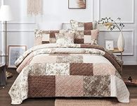 DaDa Bedding Bohemian Patchwork Bedspread - Dusty Rose Mauve Pink & Chocolate Brown Floral - Soft Quilted Coverlet Set - Full -3-Pieces