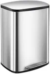 GarveeHome 50L/13Gal Heavy Duty Hands-Free Stainless Steel Kitchen Trash Can, Commercial Rectangular Kitchen Waste Bin, with Soft Close Lid & Inner Liner, Fingerprint-Resistant