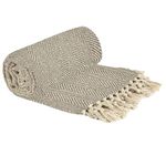 Emma Barclay Herringbone - Recycled Cotton Patterned Chair Sofa Setee Bed Throw Over Blanket in Natural - 50x60 (127x152cm)