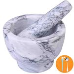 Mortar and Pestle Set, Guacamole Bowl Polished Natural Marble Stone, Grinder and Crusher, with Silicone Mat & Spoon-300ML (Light White Gray)