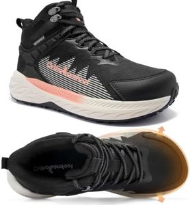 OrthoComfoot Women's Mid Top Waterproof Orthopedic Sneakers, Ergonomic Arch Support Reduces Foot Neuropathy Pain, Anti-Slip Ankle Shoes for Forest Trail Exploration Black/Beige Size 8