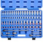 Neiko 02472A 3/8-Inch-Drive Colored Mechanics Tool Ratchet, Socket Set, 76-Piece Standard and Deep SAE Sizes 1/4" to 1" Metric Sizes 6 mm to 24 mm Made with CRV Steel for Auto Repair