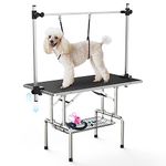 Lyromix Adjustable Pet Large Foldable Dog Grooming Table with Arms, Noose, Mesh Tray, Maximum Capacity Up to 330Lb, 36in, Black