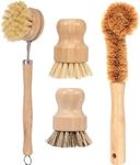 4Pcs Wooden Dish Brushes Set, Bottle Brush, Natural Kitchen Clean Dish Scrubber Brushes, Multipurpose Bamboo Scrub Brushes, Effective Cleaning Pot Brush for Pots Pans Bottles(4PCS)