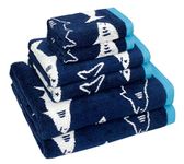 ORIGINAL KIDS 6 Piece Towel Set - Bath Time Shark Attack - 2 Bath Towels, 2 Hand Towels, 2 Washcloths in Bonus Tote Bag - 100% Cotton Jacquard - Soft Absorbent Quick Dry - Pool Beach Gift - Navy Blue