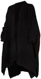 Big Blanket Co Premier Plush Wrap Black | Ultra-Soft Wearable Blanket | Oversized Plush Poncho Cape | One Size Fits All