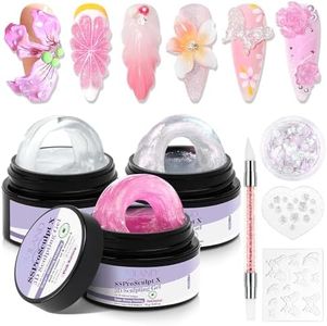 SAVILAND Solid Builder Nail Gel: 3 Colors Non-Sticky 3D Nail Gel Sculpting Gel for Nail Art Strong Molding Carving Hard Gel Builder Nail Extension Glue Gel with 3D Silicone Mold Nail Art Tool Home DIY