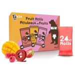 BEAR Fruit Rolls, 24 Packs of 2 Rolls - Healthy Fruit Snack, Assorted Flavour - Strawberry, Mango & Raspberry, 24 count