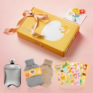 samply 2L Hot Water Bottle with 2 Knitted Covers for Hand Feet Warmer, Neck and Shoulder Pain Relief, Birthday ldeas Gifts for Women, Daughter, Grandma, Sister, Wife(Grey&Khaki)
