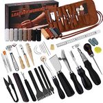 SUVSOON Leather Working Tools, Practical Leather Tooling Kit with Beveler Groover Stitching Punch Thread Needles Leather Craft Tools and Supplies Leather Working Tools Kit with Roll Bag and Manual