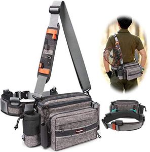 YVLEEN Sling Fishing Tackle Bag - Outdoor Fishing Tackle Storage Pack - 2023 Newest Design Water-Resistant Fishing Waist Bag Cross Body Fly Fishing Sling Pack, A：Silver Grey, One-shoulder Waist