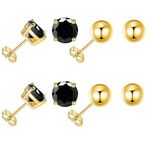 9ct Gold Ball Stud Earrings for Women,Stud Earrings with White Crystal for Girls(4 Pairs).