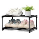 OLYREO Small Shoe Rack Stackable Shoe Rack Small 2 Tier, Black Shoe Racks Storage Organizer, Durable Shoe Stand Metal Shoe Rack for Narrow Space Closet Entryway Hallway