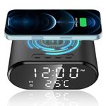 poluu 3-in-1 Wireless Charging Alarm Clock,15W Fast Wireless Charger with Smart Digital LED Display Charging Station,Smart Digital Alarm Clocks Bedside,USB-C Cable Phone Stand for Bedroom Office Dorm