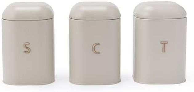 Salter BW13729EU7 Pebble juego de botes de azúcar de té y café – Cajas de almacenamiento de encimera, contenedores de encimera de cocina, latas etiquetadas de acero al carbono, crema/oro