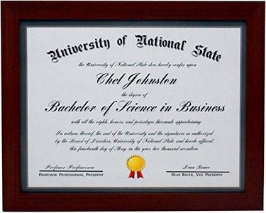 8.5x11 Mahogany Certificate and Document Frame - Wide Gallery Molding- Includes both Attached Hanging Hardware and Desktop Easel - Display Certificates, Documents, a Diploma, or an 8.5 x 11 Inch Photo