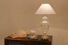 KAPOOR E-ILLUMINATIONS Oleana Hand Cut Glass and Brass Casted Base Table Lamp with Cotton Shade (White)