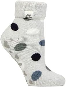 HEAT HOLDERS Ladies Cosy Socks with Turn Over Cuff Warm Fluffy Lounge Socks for Winter (4-8, Silver Dots)