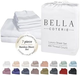 Bella Coterie 7 Piece Luxury Bamboo Viscose Split King Size Sheet Set | 2 Fitted Sheets for Adjustable Beds | 100% Organically Grown | Cooling for Hot Sleepers | 4 Pillowcases [White]