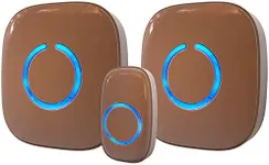 SadoTech Wireless Doorbells for Home, Apartments, Businesses, Classrooms, etc. - 1 Door Bell Ringer & 2 Plug-In Chime Receiver, Battery Operated, Easy-to-Use, Wireless Doorbell w/LED Flash, Brown