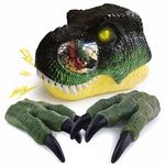 Maiwaput Jaw Movable Dinosaur Mask Claws Toy, Roaring Sound and Glowing Eyes with 2 Claws Costume Party Dress Up, Elastic Band and Face Protect Pad for More Comfortable Use, Halloween Party Cosplay