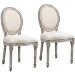 HOMCOM Dining Chairs Set of 2, French Style Linen Fabric Upholstered Kitchen Chairs with Backs and Wood Legs for Dining Room, Living Room, Bedroom, Cream White