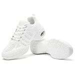 Womens Dance Sneakers Jazz Shoes - Lace-up Split Sole Ballroom Outdoor Mesh Trainers Lightweight Breathable Lady Platform Shoe White 8 UK