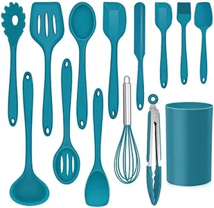 LIANYU 14 Pcs Cooking Utensils Set with Holder, Heat Resistant Silicone Kitchen Cookware Utensils Set, Kitchen Cooking Tools Includes Spatula Spoon Turner Whisk Tong, Dishwasher safe, Dark Blue