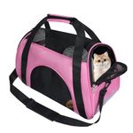 Soft Sided Comfort Cat Carrier，Portable Foldable Pet Travel Carriers Bag For Puppy/Dog With Shoulder Strap & Removable Mat，Durable Cats Basket Airline Approved(Pink,S)